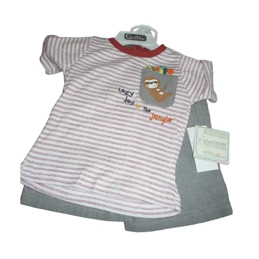 NEW Quiltex Baby Boys 2-Piece 24 months Short Set with sloth New TODDLER JUNGLE